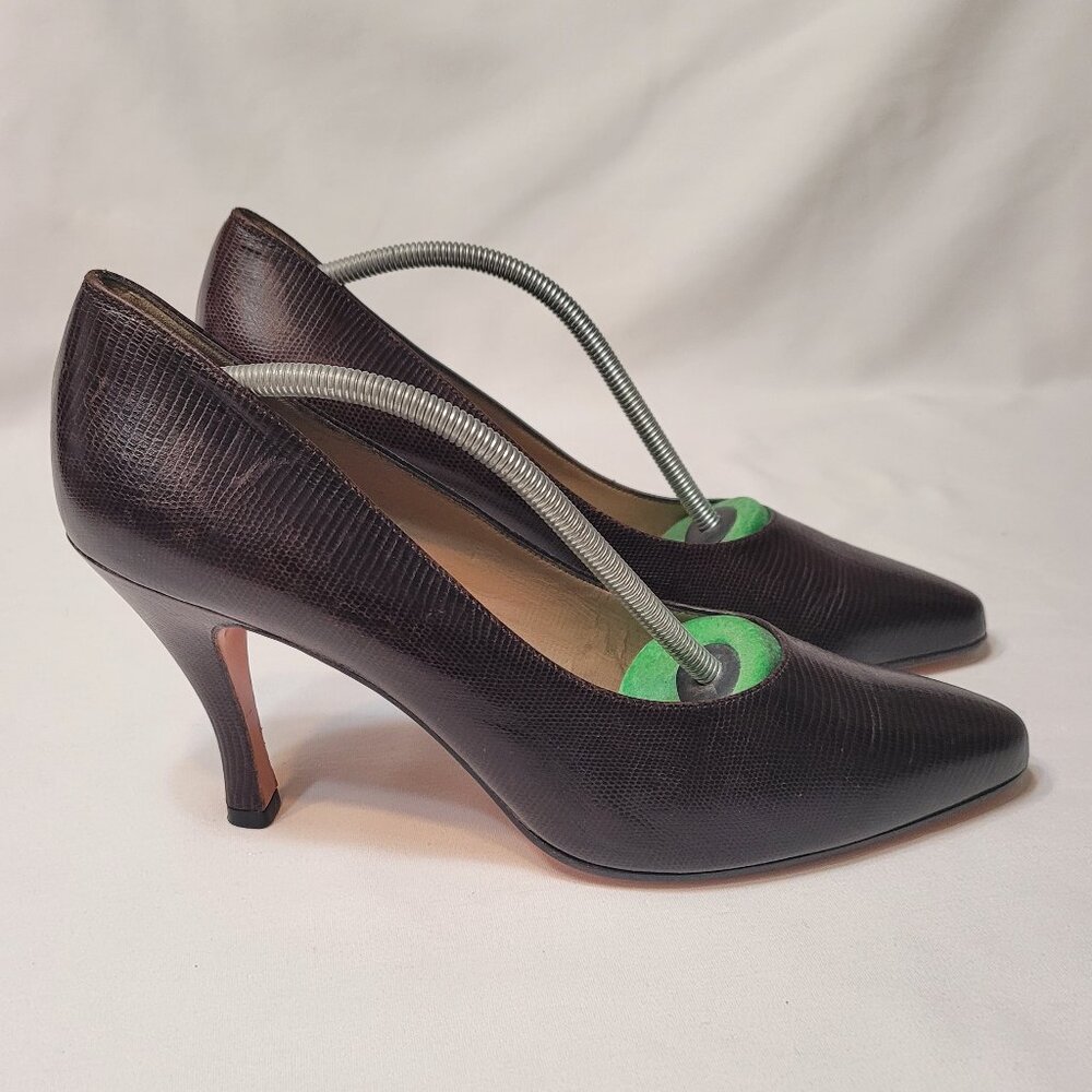Salvatore Ferragamo Vintage Chocolate Brown Leather Women Pumps size 9.5B